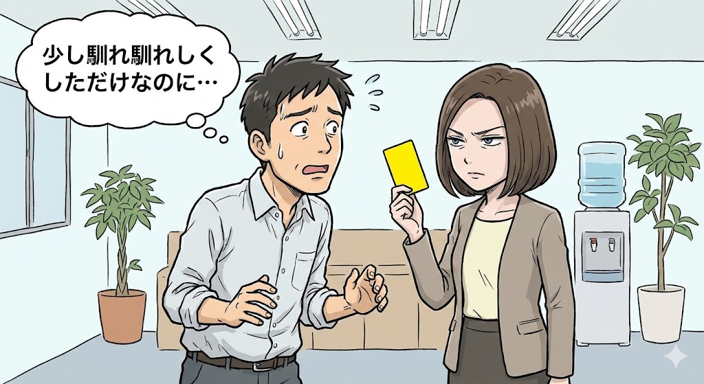 イエローカードを突きつけられるトシさんのイラスト