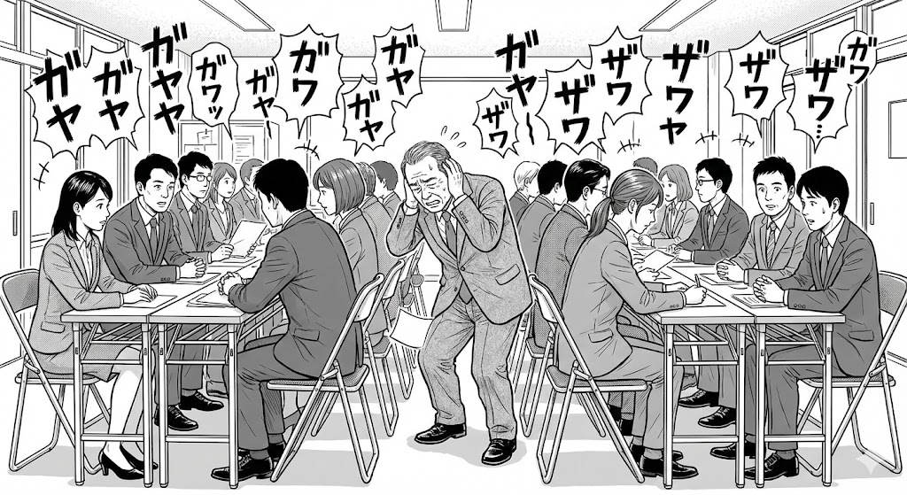 すし詰めの会議室のイラスト