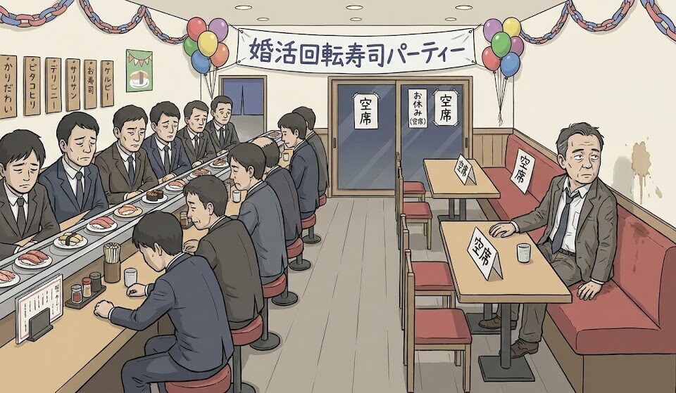 回転寿司スタイルのパーティー会場