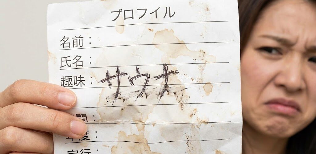 汚い手書きのプロフィールカードのアップ