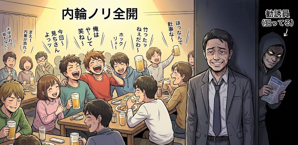 壁にたたずむ男性のイラスト