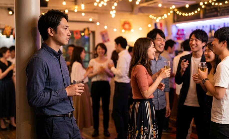若者に交じれない様子の男性