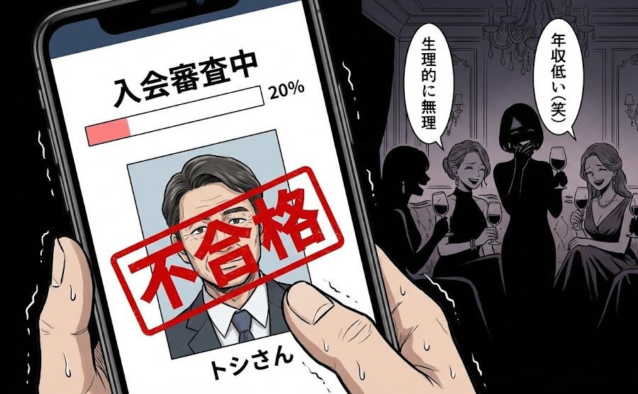 スマホ画面のイラスト。
画面には入会審査中の文字と、進捗バーが表示されている。