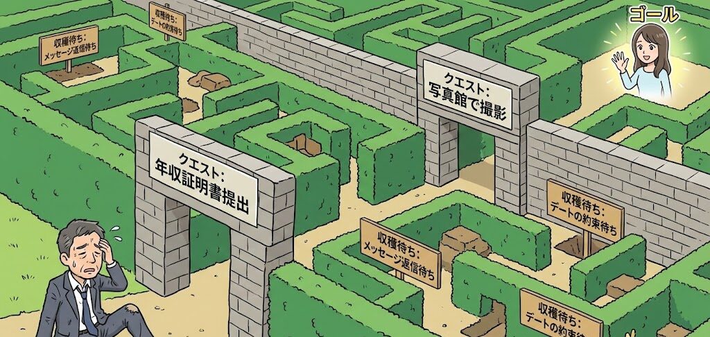 迷路のような庭のイラスト。