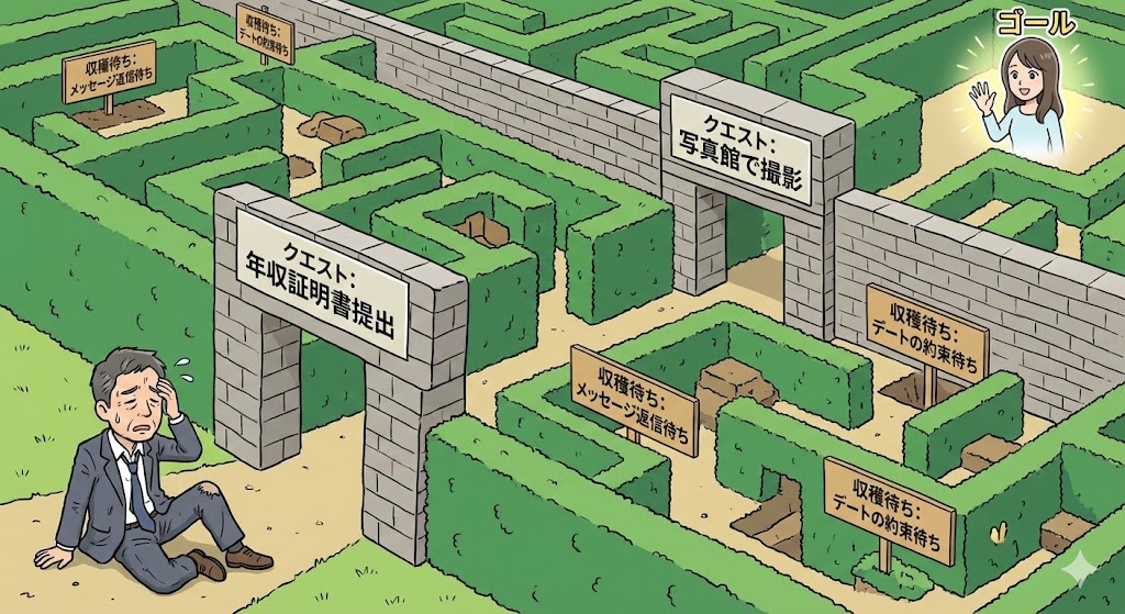 迷路のような庭のイラスト。