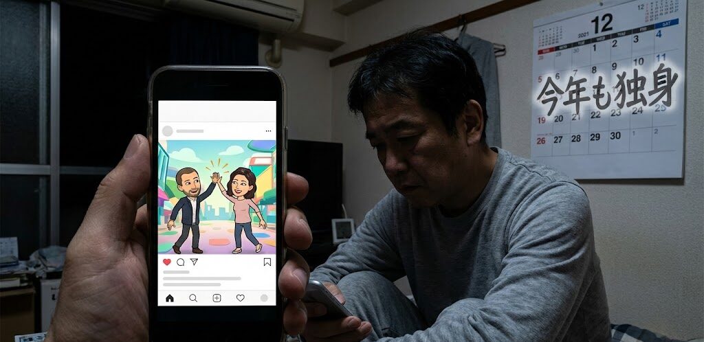 スマホ画面の中で、二人のアバターが楽しそうにハイタッチしている。