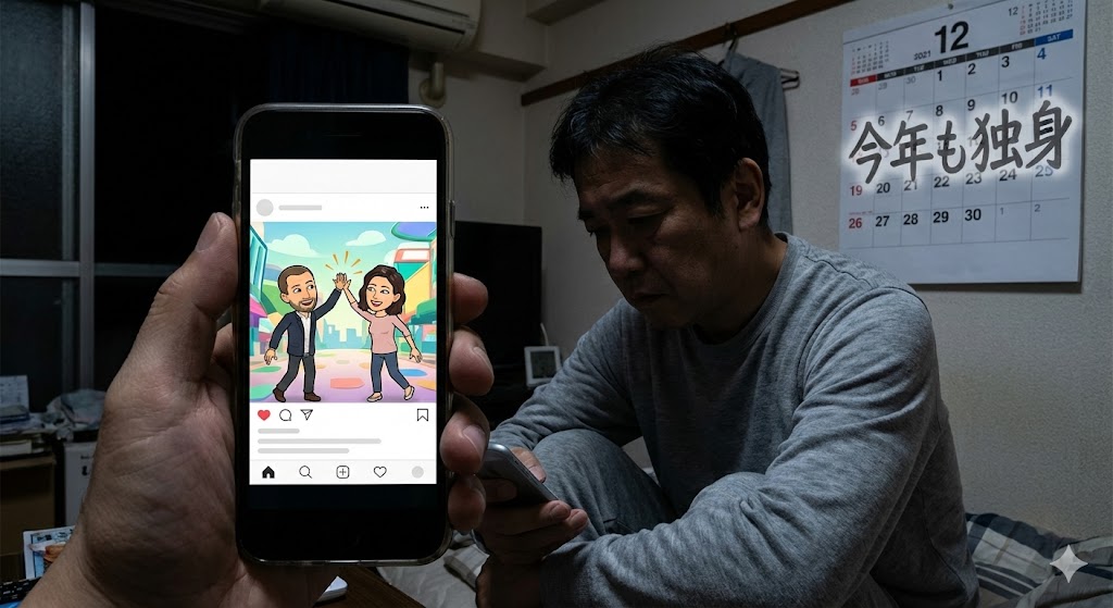 スマホ画面の中で、二人のアバターが楽しそうにハイタッチしている。