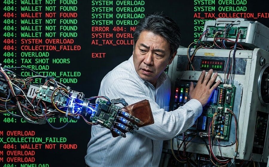 複雑な配線が絡み合ったロボット（AI）