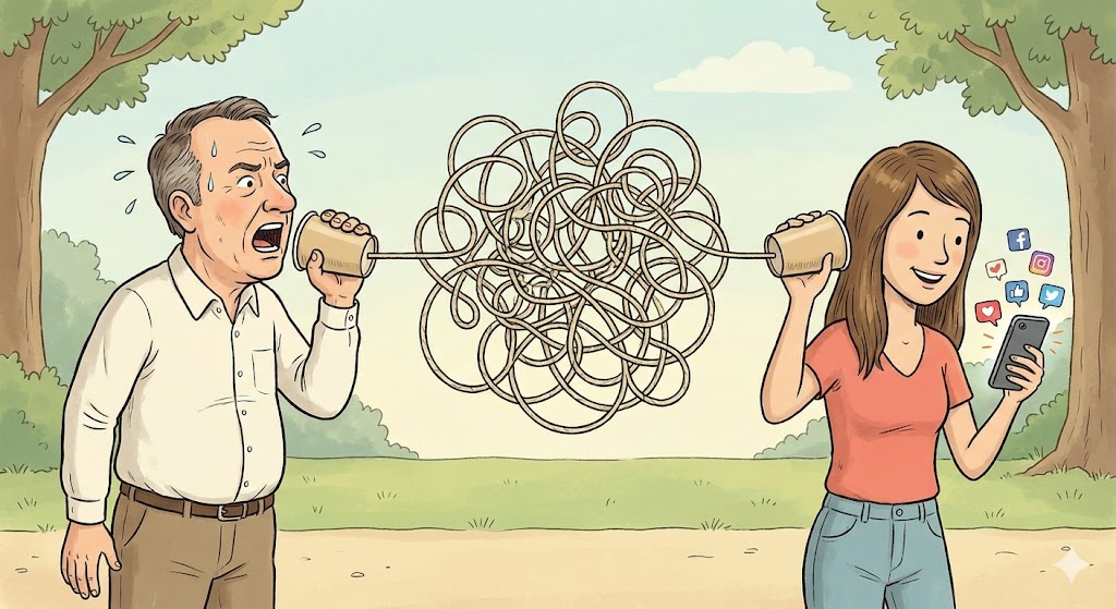 糸電話のイラスト。