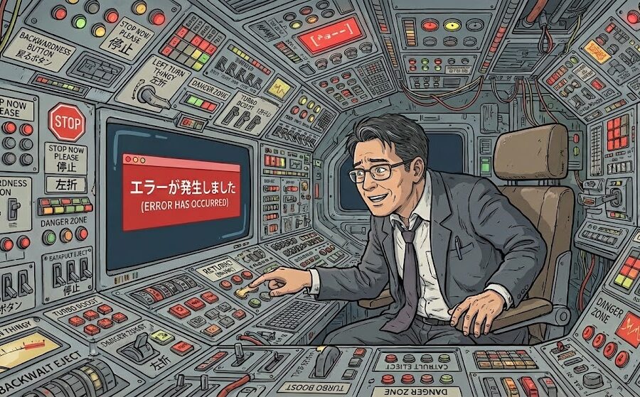 複雑なコックピットのイラスト。