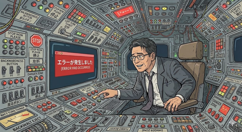 複雑なコックピットのイラスト。