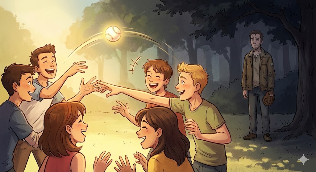 光の当たっている明るい場所でテンポ良く楽しそうに会話のキャッチボールをしている若い男女たち。