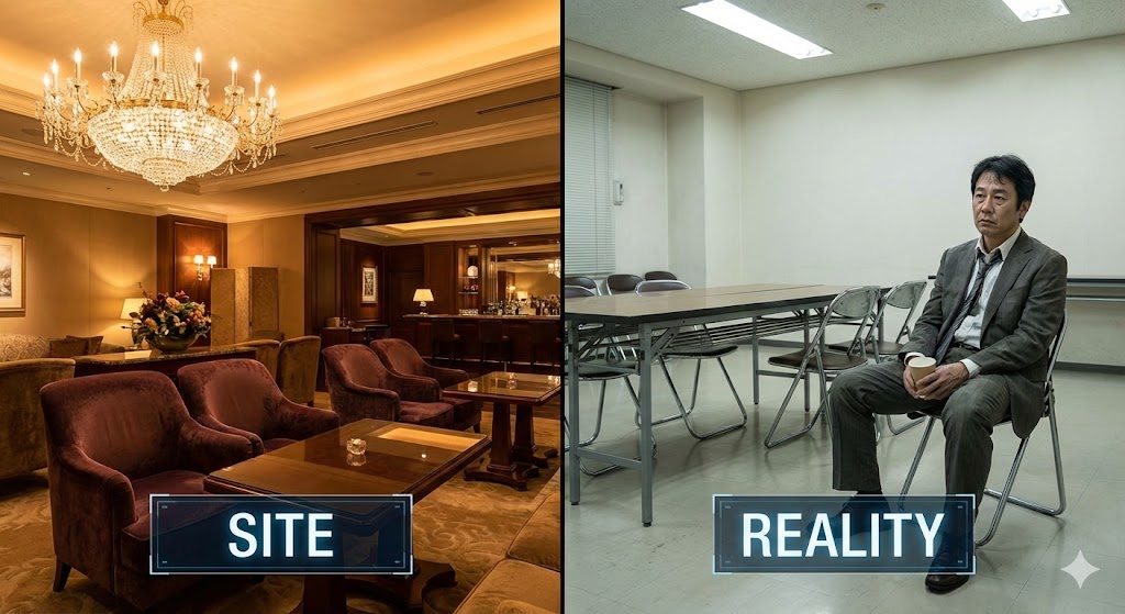 理想と現実の対比図。