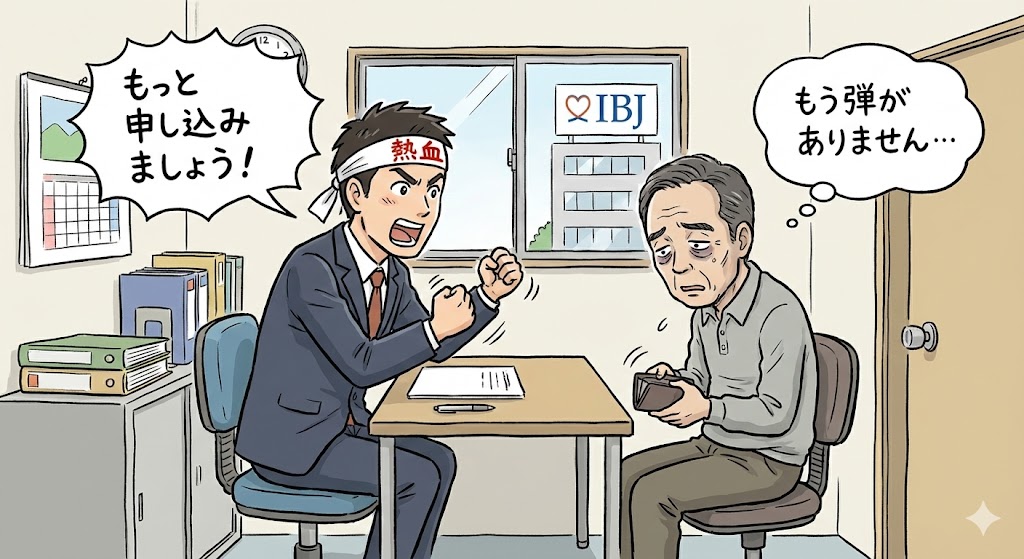 狭い部屋で、熱血カウンセラーと向き合うトシさんの図。