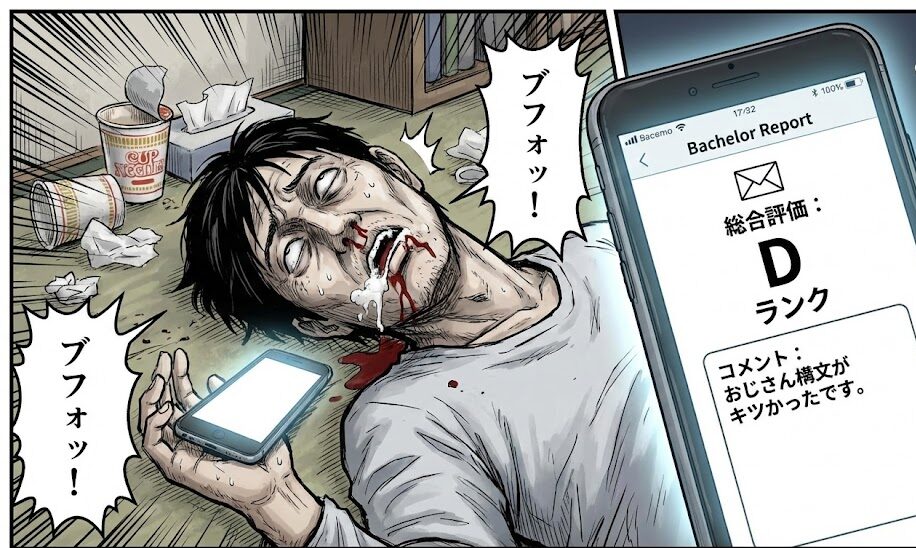 スマホ画面を見るトシさんの図