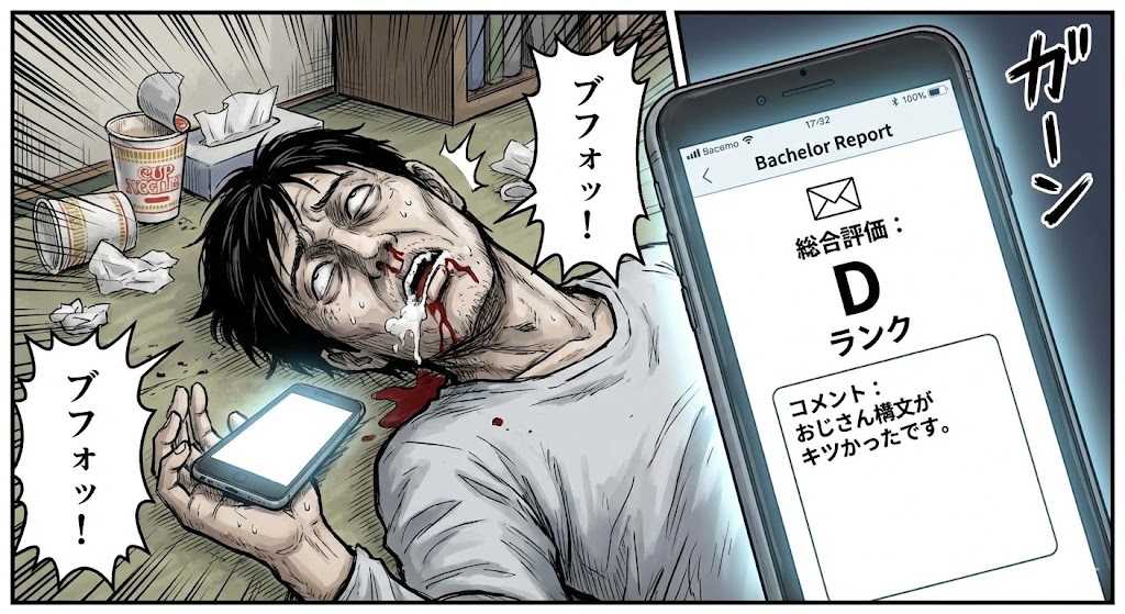 スマホ画面を見るトシさんの図