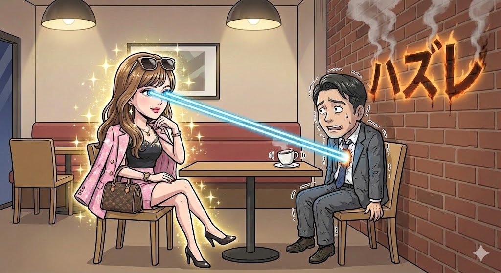 カフェのテーブルを挟んで向かい合う二人。