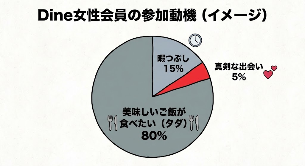 円グラフ。タイトルはDine女性会員の参加動機（イメージ）。