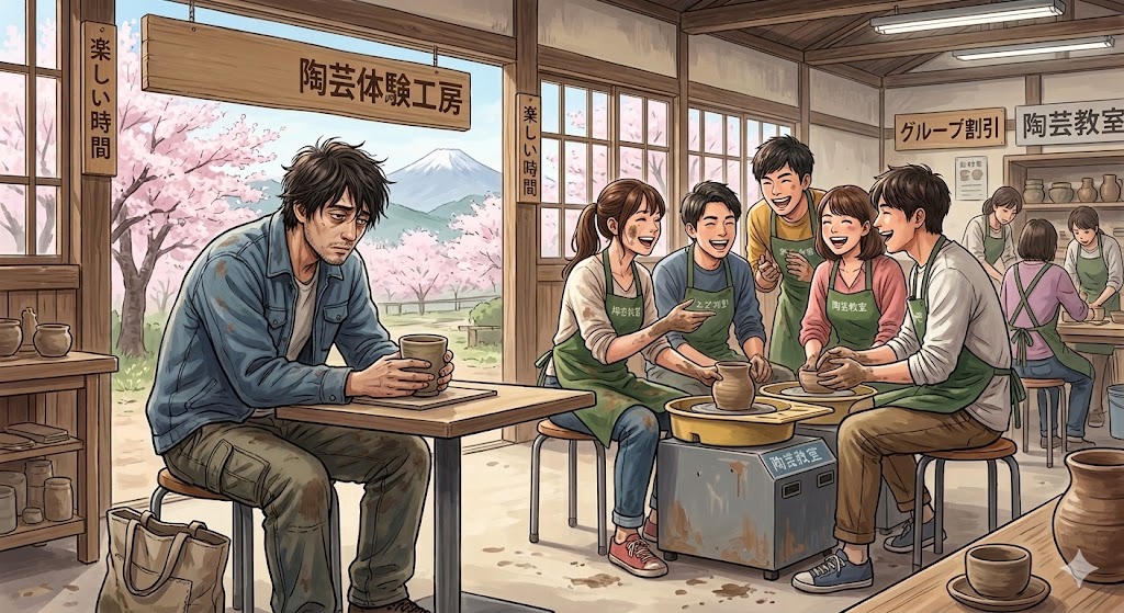 ぐったりと疲れている男性のイラスト。