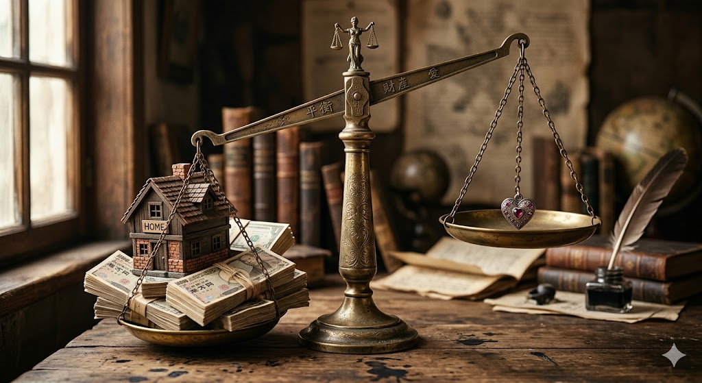 アンティーク調の金属製の天秤の画像