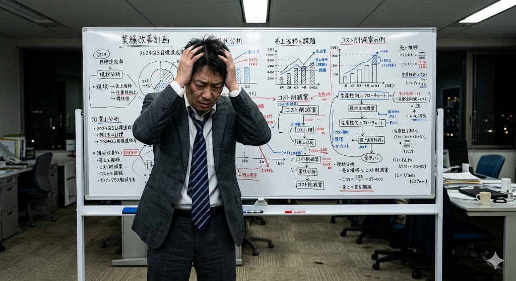 頭を抱えて疲労困憊しているイラスト