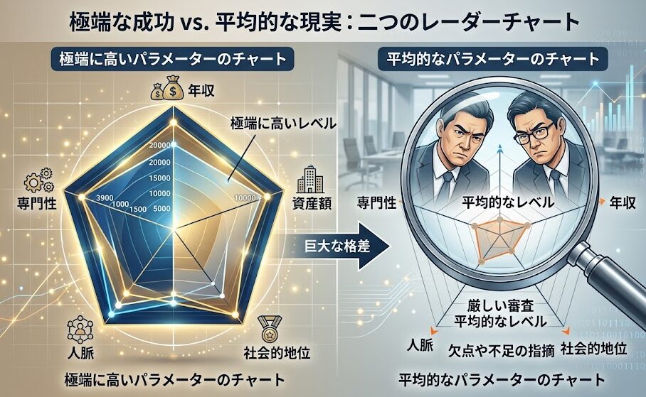 レーダーチャートが並べられている図解