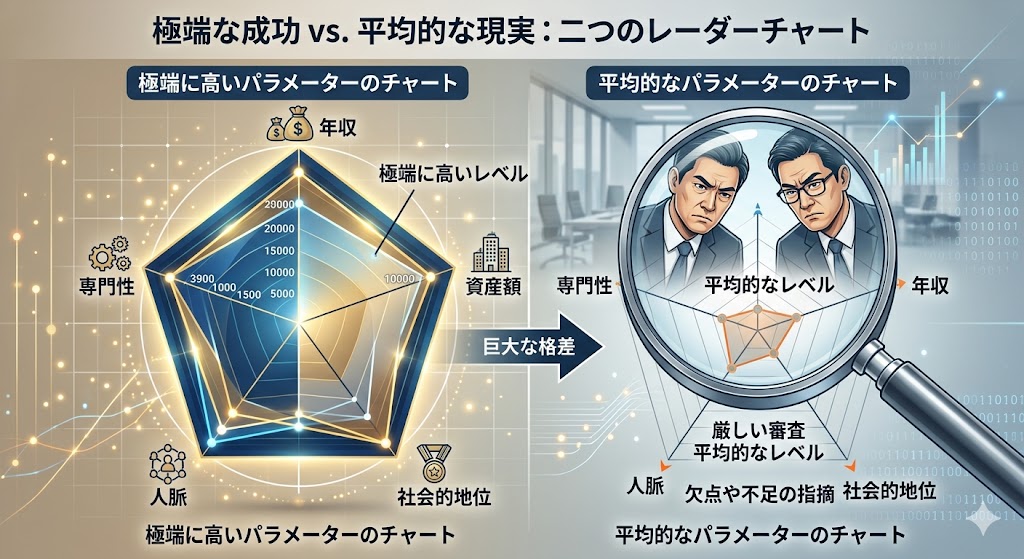 レーダーチャートが並べられている図解