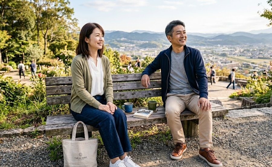 カジュアルな服装の40代男女