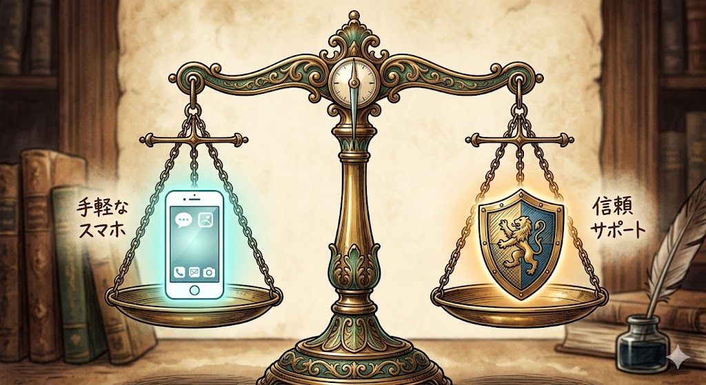 アンティーク調の天秤のイラスト。
